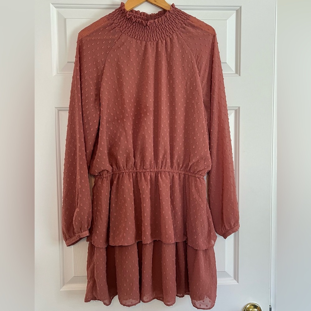 Mustard Seed Boho Chic Flowy Tiered Long Sleeve Mini Dress